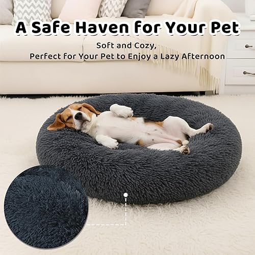 Miniatura 3 de Cama grande lavable en forma de dona para perros de tamaño mediano, suave y calmante para gatos, sofá suave y acogedor antiansiedad, cojín de felpa