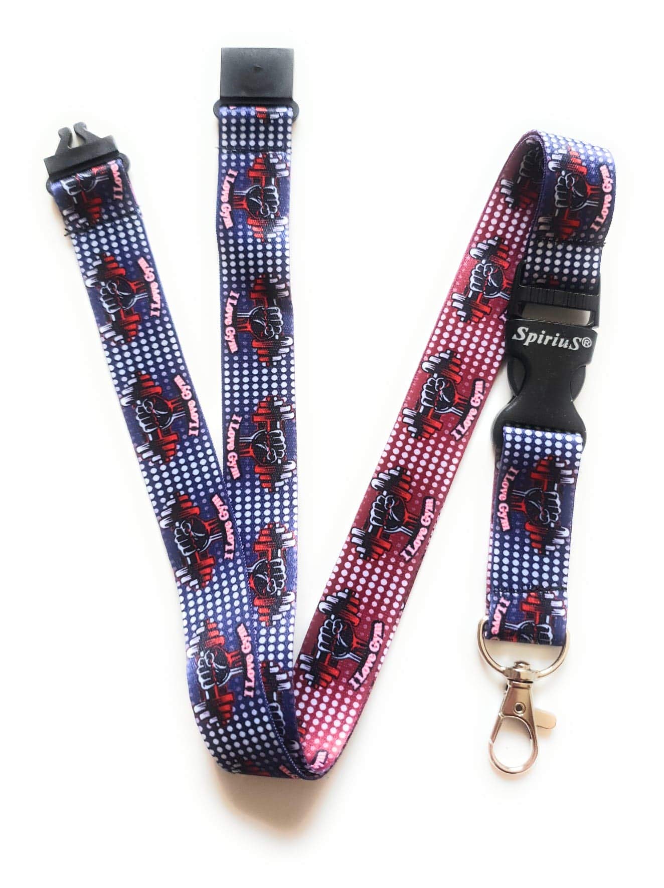 SpiriuS Lanyard neck strap for id card badge holder with safety clip breakaway 2cmx43cm original design (Love GYM)