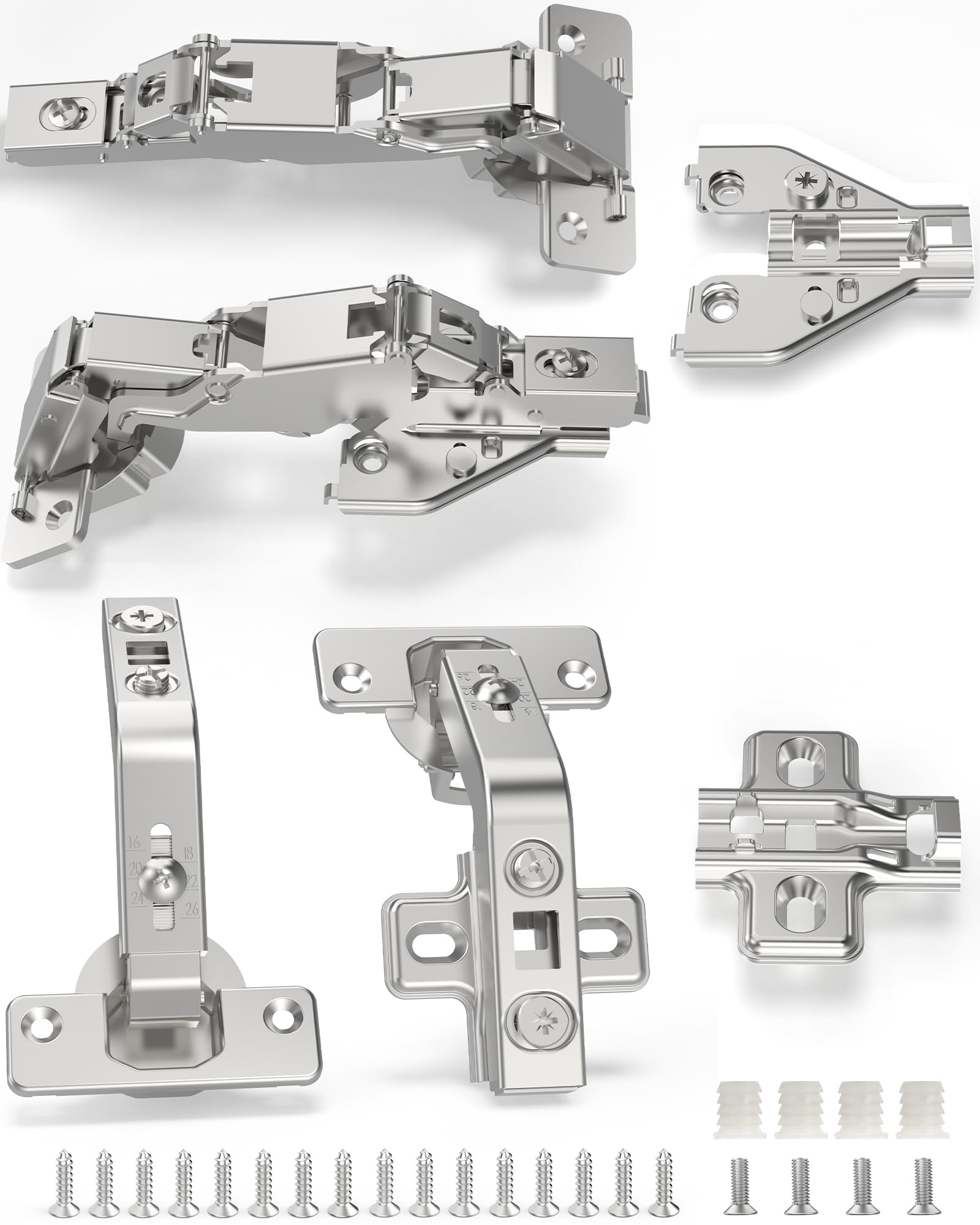 Chibery 2 Pair 135 Degree & 165 Degree Hinges Kit for Pie Corner Cabinets, Hidden Lazy Susan, Face Frame Self Closing, Clip On, Smooth Slow Close, Concealed Mount for Bi-fold Door, Kitchen Cupboard