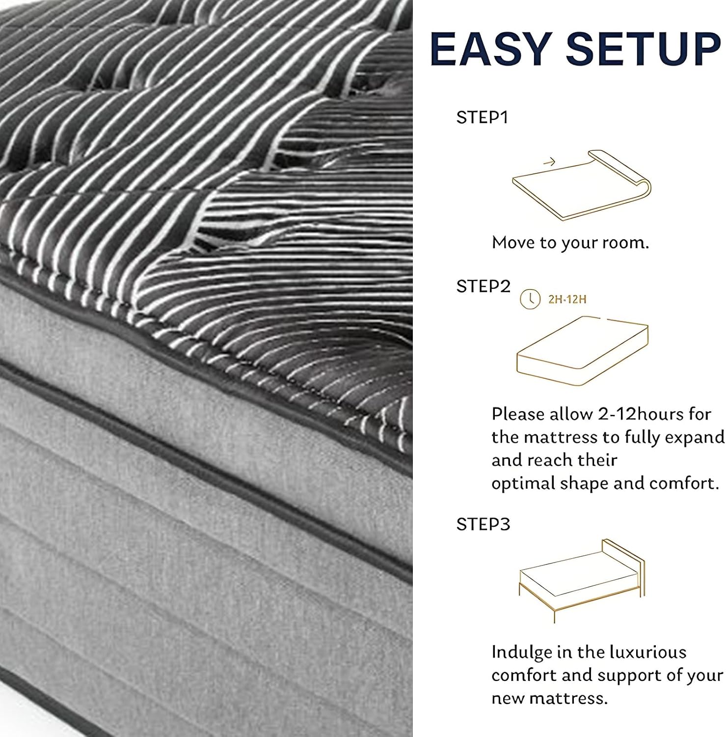 HRVEOCEI 15” King Mattress with Pure Ice Euro Top & Edge-Wrapped Coils, Gel Mattress in a Box for Pressure Relief, Ultra Plush, CertiPUR-US Certified (15 Inches, King)