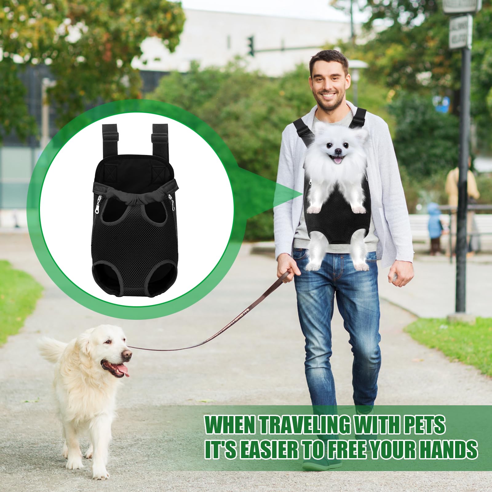 Sac Transport Chien Sac Chien Transport Sac Transport Petit Chien,Sac en Toile Respirante avec Trous pour Fixation Précise des Membres, Adapté aux Petits Animaux de Compagnie de 2,5 à 3,5 KG, Noir