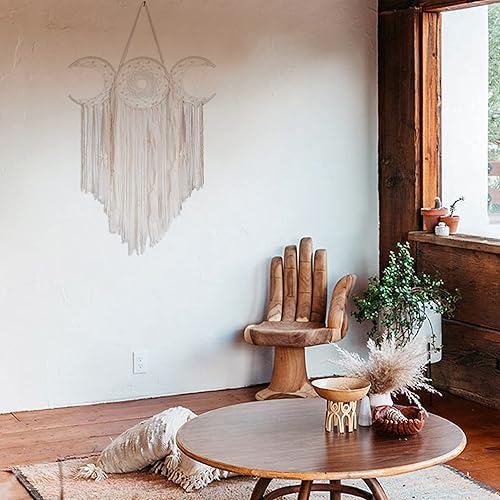 Miniatura 3 de ANROYE Colgante de pared de macramé blanco con triple luna y media luna, atrapasueños bohemio para dormitorio de mujeres, tapiz tejido, regalo de