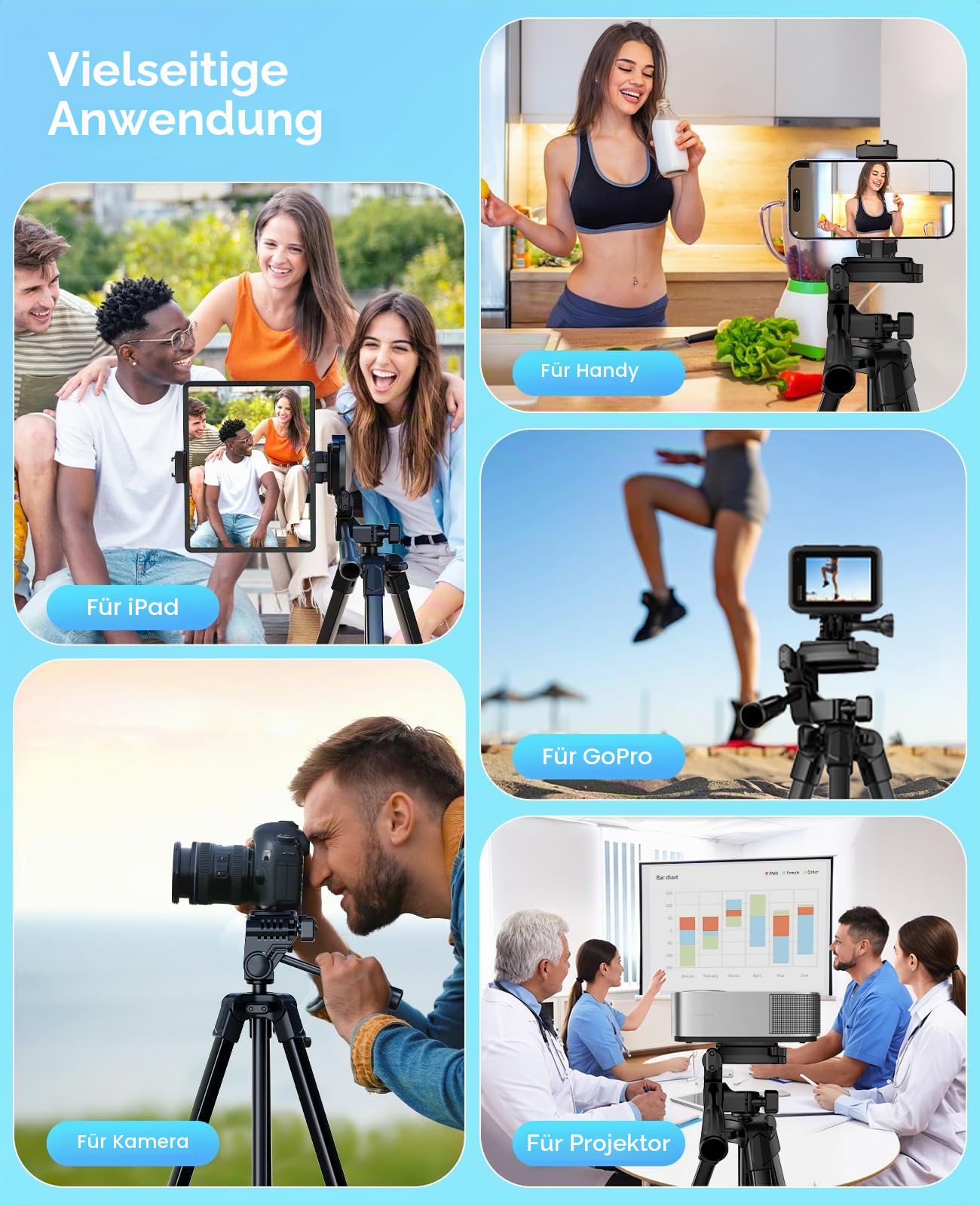 MACTREM 170 cm Aluminium Handy Stativ, Kamera Stativ für Smartphone iPad iPhone Tablet mit 2-in-1 Halterung & Fernauslöser, Tripod Camera für Videoaufnahmen/Selfies/Live-Stream/Vlogging