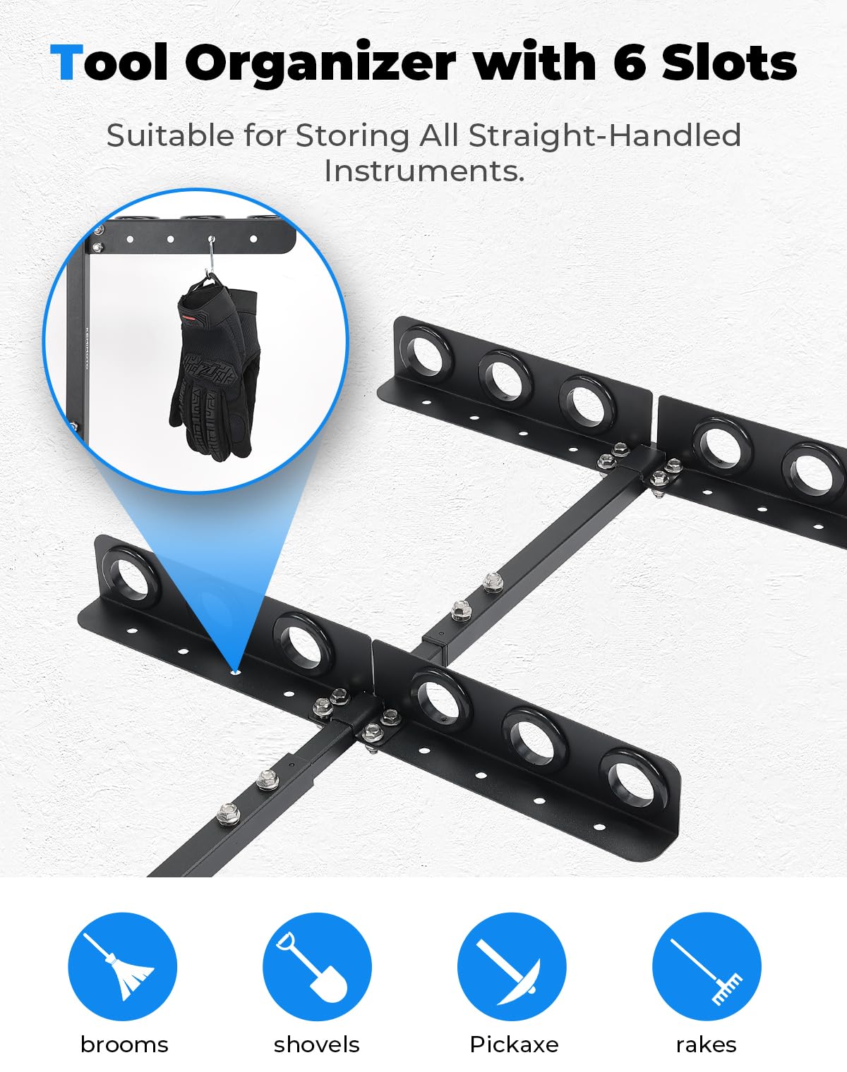 KEMIMOTO Porte-outils à main en acier robuste | Racks de pelle de remorque pour équipement de pelouse avec 6 trous compatibles avec camion, remorque, tondeuse et UTV