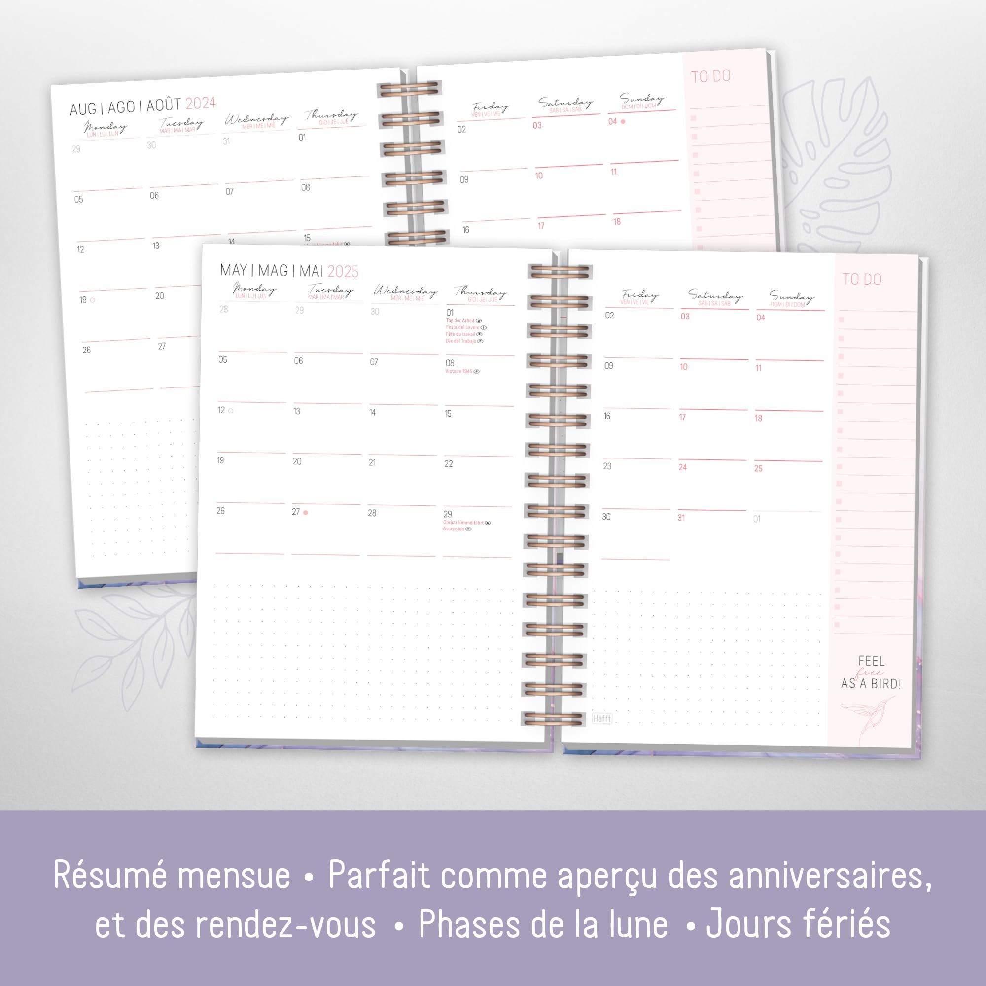 Agenda Semanal A5 2025/2026 (18 Meses) - Multilingüe EN/FR/IT/ES, Sostenible, Con Extras