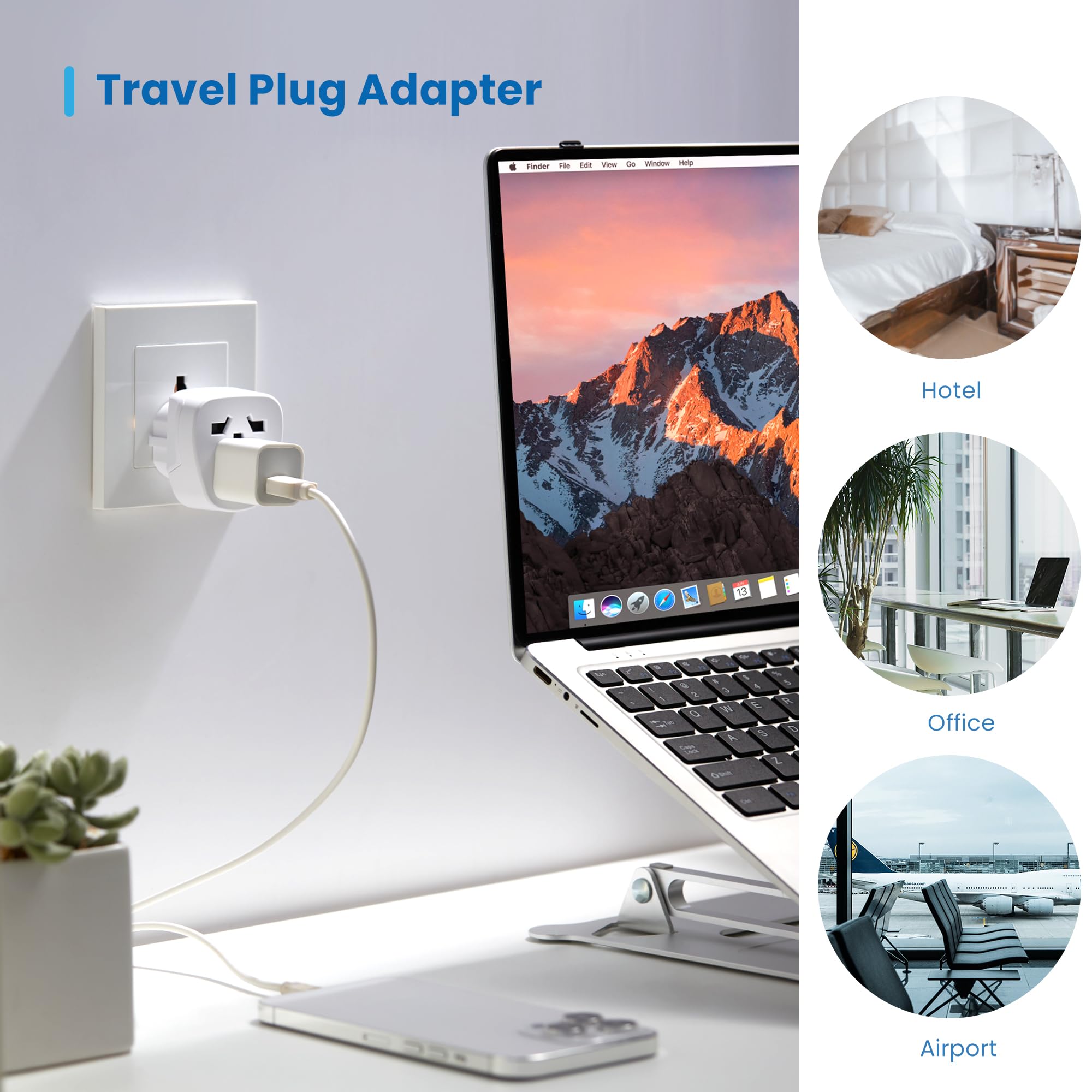 Adapter podróżny, Ewent adapter na świat do Europy, uniwersalny adapter ze świata do Europy, wtyczka z USA/UK/AUS/CHINA/Szwajcaria do gniazda Schuko (IT/ES/DE/UE), kompaktowa wtyczka podróżna