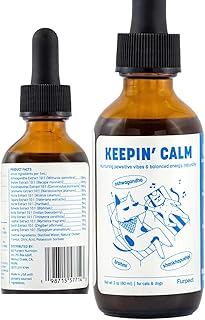Keepin' Calm, Natural Herbal Tincture, Anxiety Relief for Dogs & Cats from Stress, Fireworks, Motion, Separation, Storm. Ashwagandha, Herbal Calming, Sleep and Stress Relief Aid, 60ml.