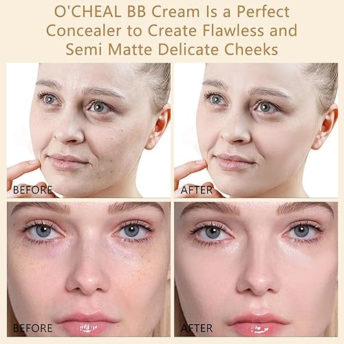 Miniatura 3 de O'CHEAL BB Cream con SPF 50+  Hidratante teñido de cobertura completa con base de polvo corrector construible, sin aceite, acabado hidratante y
