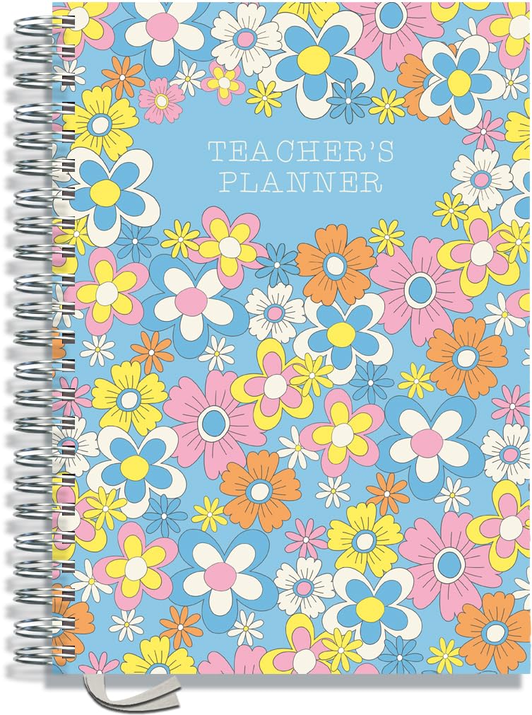 Teacher Planner 2026-2027 A4 Size by Pirongs | 6 Lesson Dated Planner for Teachers | Page a Day | Dated, Hardback, Wiro-Bound Teachers Planner - Happy Flowers