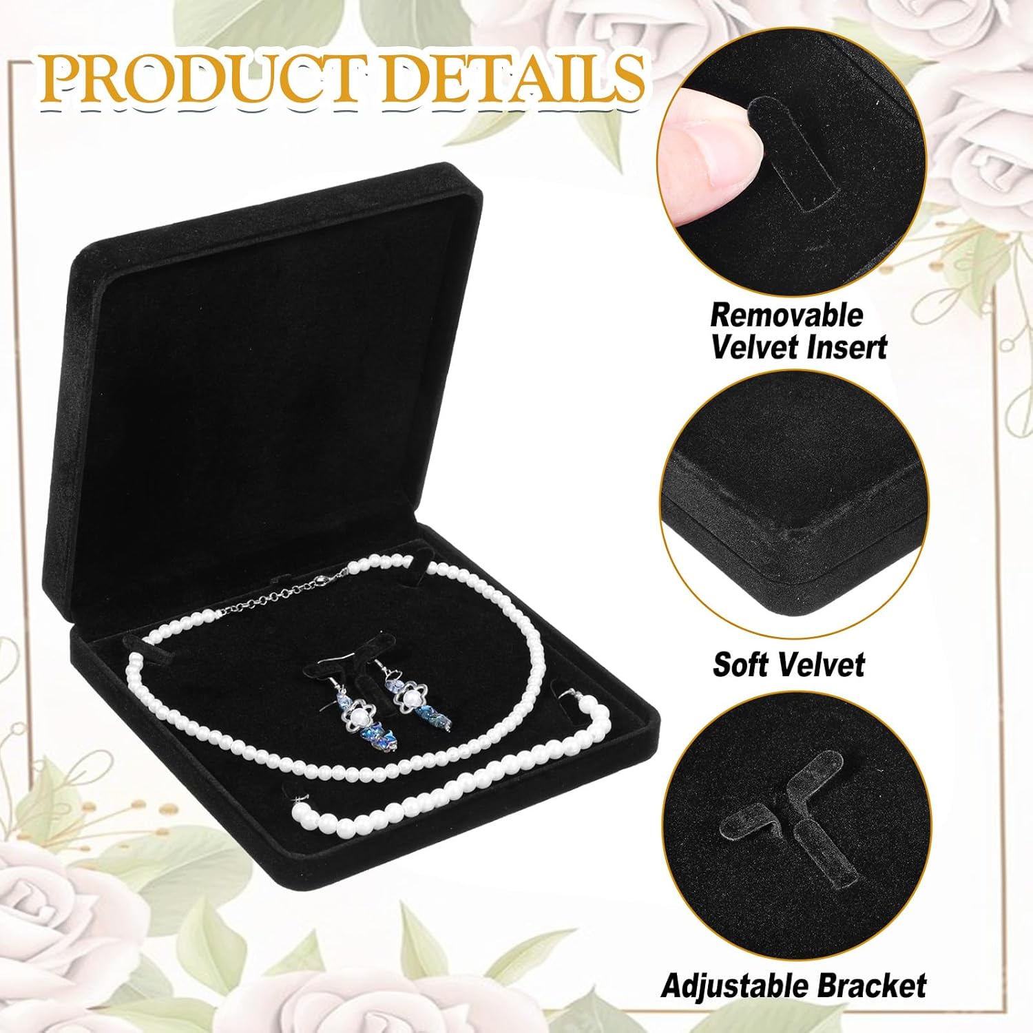 4 Pcs Velvet Jewelry Set Box Jewelry Gift Boxes Earring Ring Bracelet Necklace Gift Box Empty Jewelry Boxes Jewelry Storage Case Jewelry Storage Holder for Wedding Travel (Black)