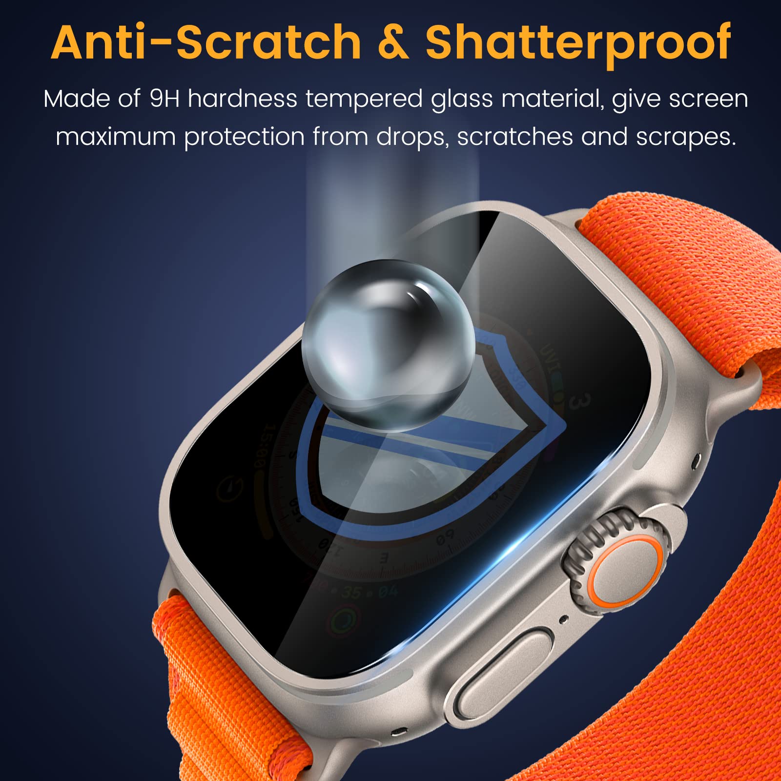 Paquete de 3 protectores de pantalla de privacidad para Apple Watch Ultra 3 de 49 mm, protector de pantalla de vidrio templado antiespía, resistente a los arañazos, impermeable, antiespía, para