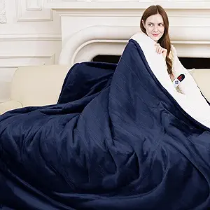 Full Size Heated Blanket 72" x 84" - Fluffy Ultra Soft Flannel Heated Lap Blanket with 6 Heating Levels & 10 Hours Adjustable Timer, Fast Heating and Electric Blanket for Office (Navy)