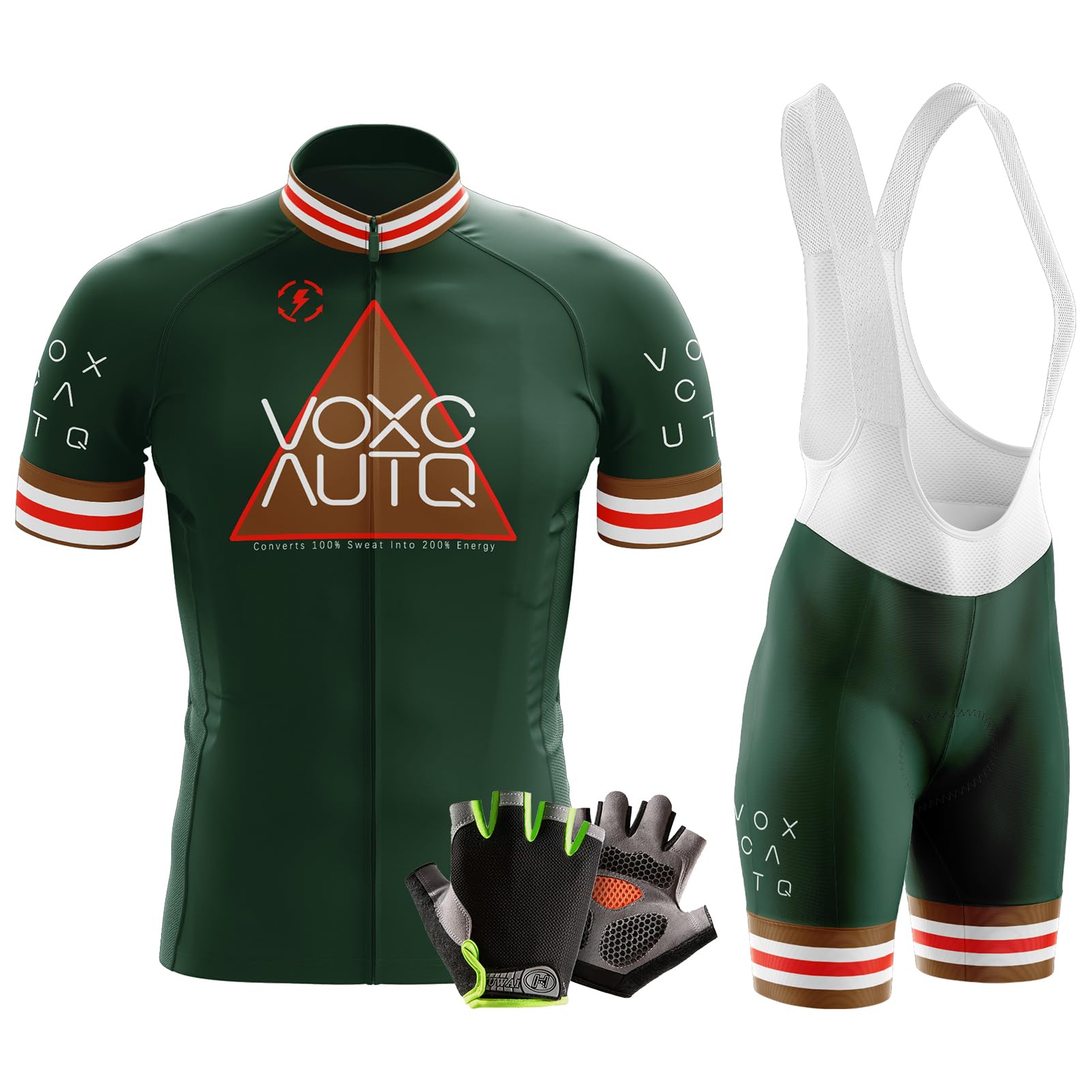 VOXCAUTQ Heren Zomer Fietsen Korte Mouw Top en Gel Bib