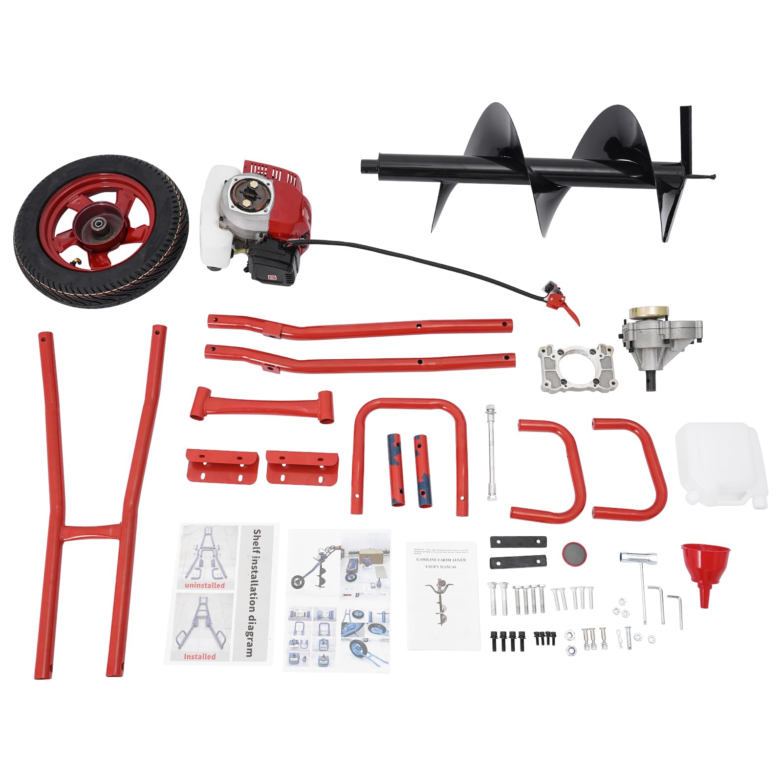 52CC - Trapano a colonna a due tempi, 1,46 kW, trapano da giardino con carrello manuale, trapano a benzina a due tempi, adatto per lavori di perforazione in giardino e di perforazione
