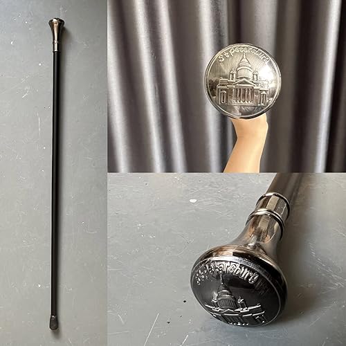 Miniatura 7 de shengbidebao - Bastón de caminar 3 de 36 pulgadas, color gris plateado, tallado, arquitectónico, mango redondo, mango grabado, accesorios diarios,