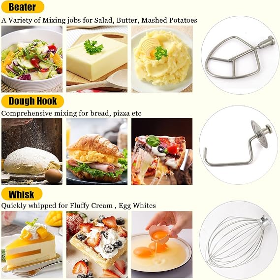 Commercial Food Stand Mixer, 5L/7L/10L Kitchen Aid Stand Mixer, Pizza Bakery Multifunction Blender,3 Speed Electric Dough Mixer for Bread Cake,White-7L