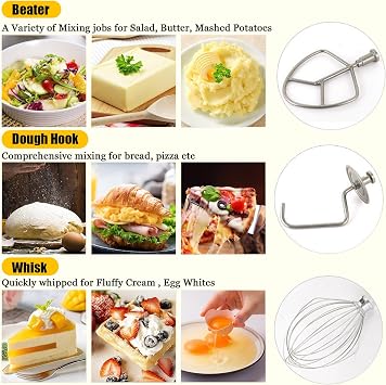 Commercial Food Stand Mixer, 5L/7L/10L Kitchen Aid Stand Mixer, Pizza Bakery Multifunction Blender,3 Speed Electric Dough Mixer for Bread Cake,White-7L
