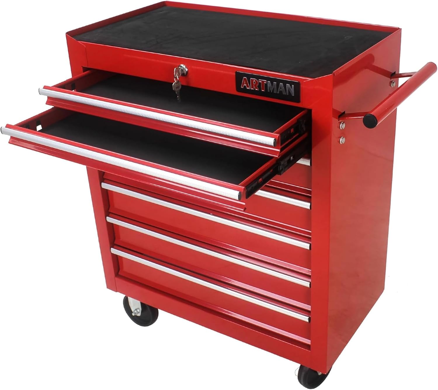 7-Drawer Metal Rolling Tool Cart on Wheels,Tool Storage Cabinet With Locking System,Multifunctional Tool Box Tool Chest with Wheels for Garage, Warehouse,Repair Shop,Workshop (Red)