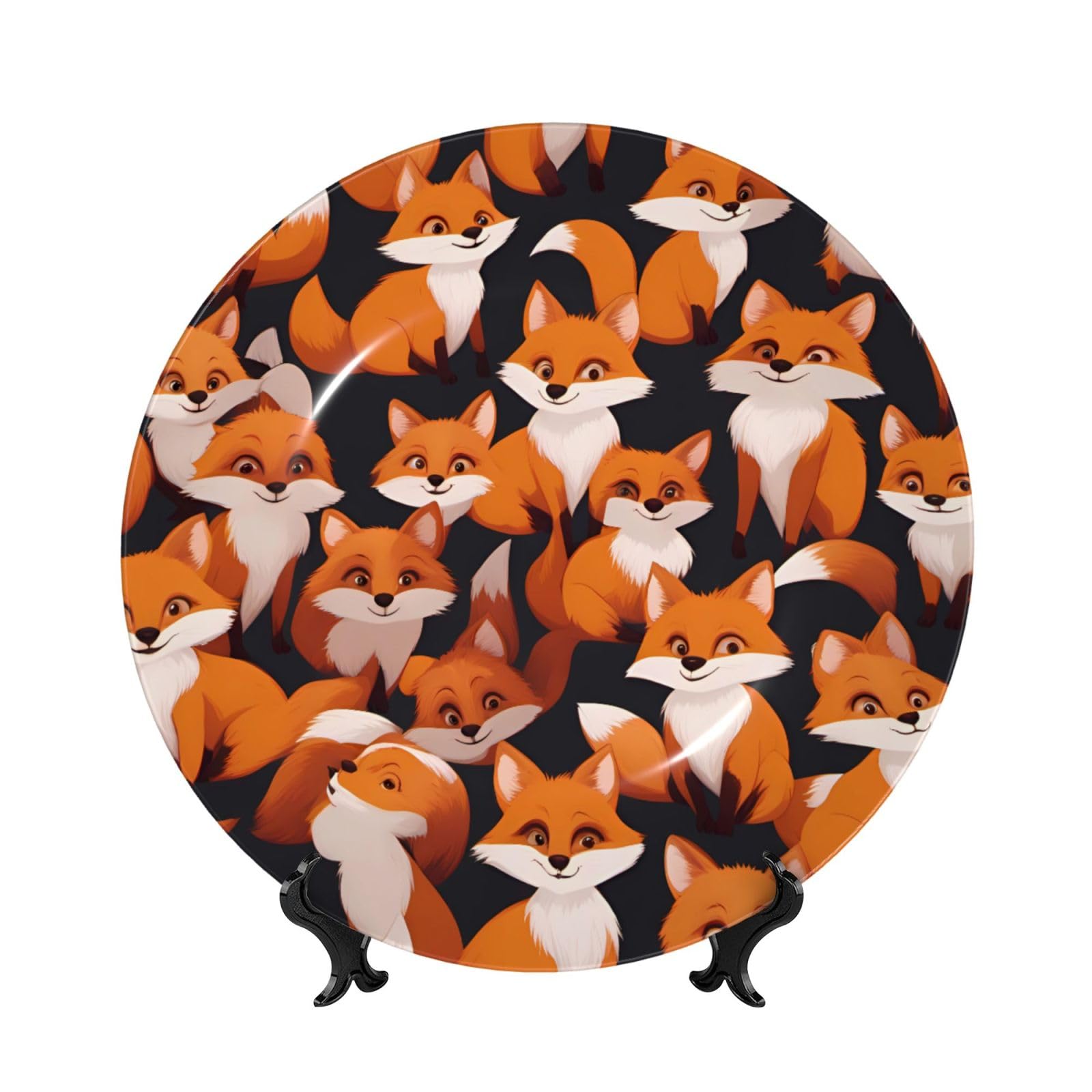 SXZVVBN lots of cartoon little foxes Bone China Decorative Plate Art with Stand Removable Adhesive Hanging for Home Office 7in