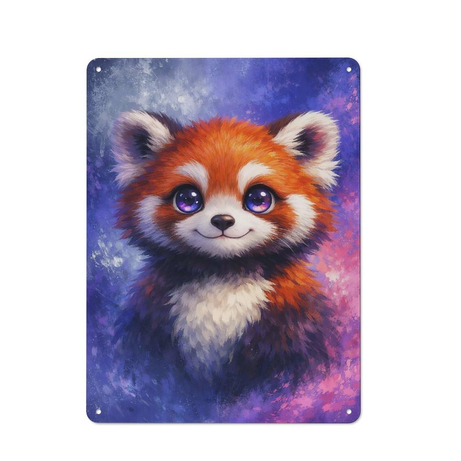 Junmoney Style-13 Tin Wall Plaque 40X30cm With Cute Red Panda Portrait For Hallway Wall, Suited To Hallway Decor Lovers, For Retro Home Interiors