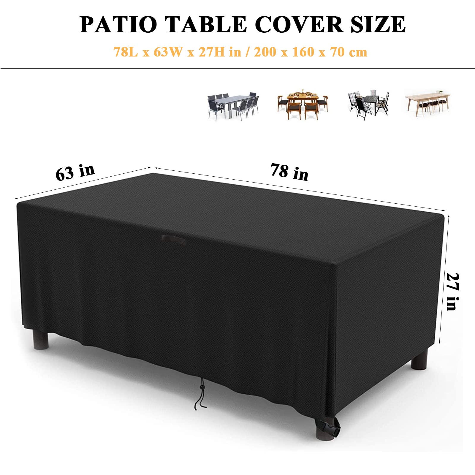 Onlyme Patio Furniture Covers Waterproof, Outdoor Table Cover Rectangular, 78 In Patio Cover for Patio Table and Chair
