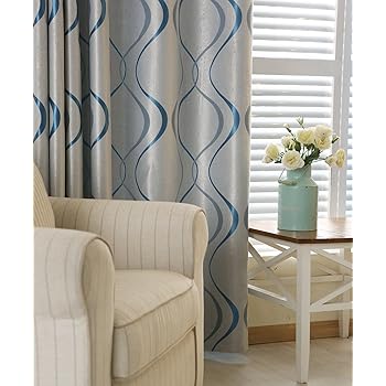 Amazon De Adaada 2er Set Moderne Art Geometrische Vorhange Wohnzimmer Vorhange 245 140cm Blau