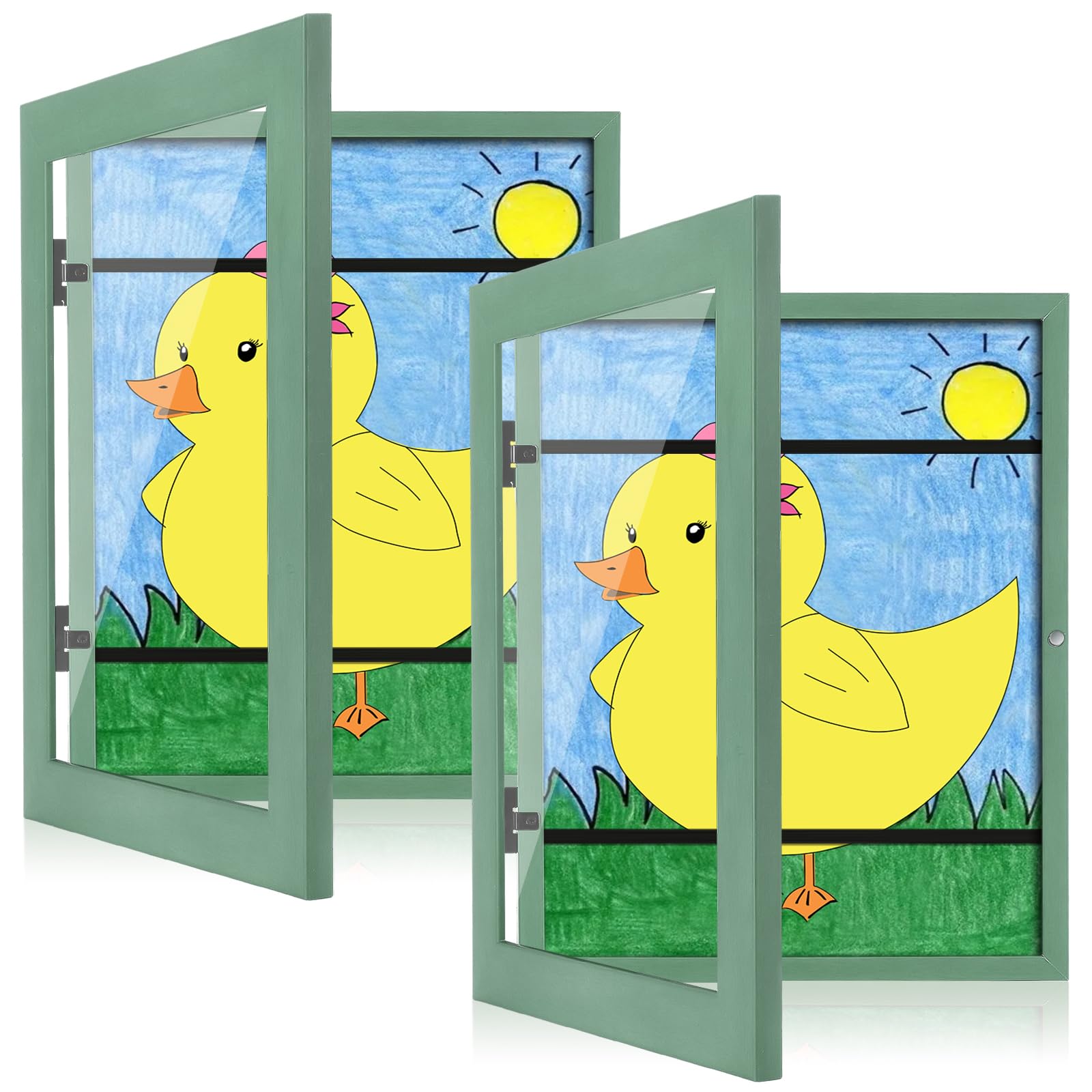 [2-Pack] Kids Art Frames, 8.5x11 Front Opening Kids Artwork Frames Changeable, Olive Green Artwork Display Storage Frame for Wall, Holds 50 Pcs, for 3D Picture, Crafts, Children Drawing, Hanging Art,
