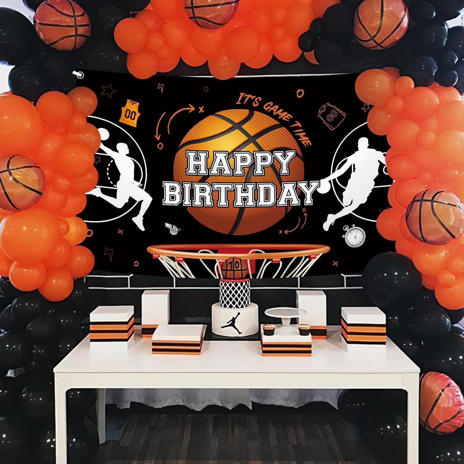 Basketball Themed Birthday Backdrop It's Game Time Basketball Party Decorations Boys Happy Birthday Party Banner Sports Theme Party Supplies 7x5ft - Image 4