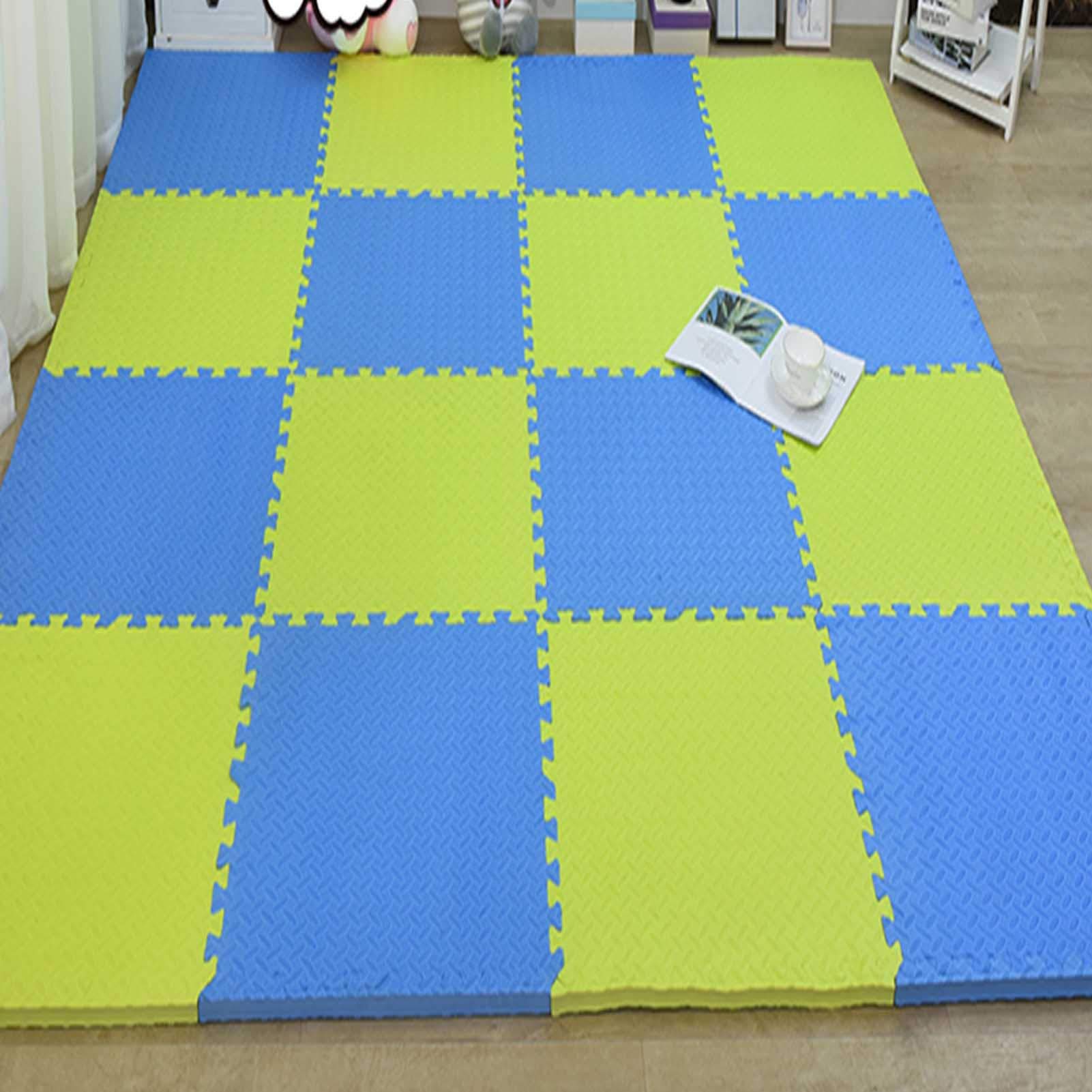 Tappetino da Gioco in Schiuma Eva, Tappetini in Schiuma Ad Incastro per Bambini, Protezione del Pavimento, Perfetto per La Sala Giochi Yoga per Esercizi in Garage,Green+Blue,24
