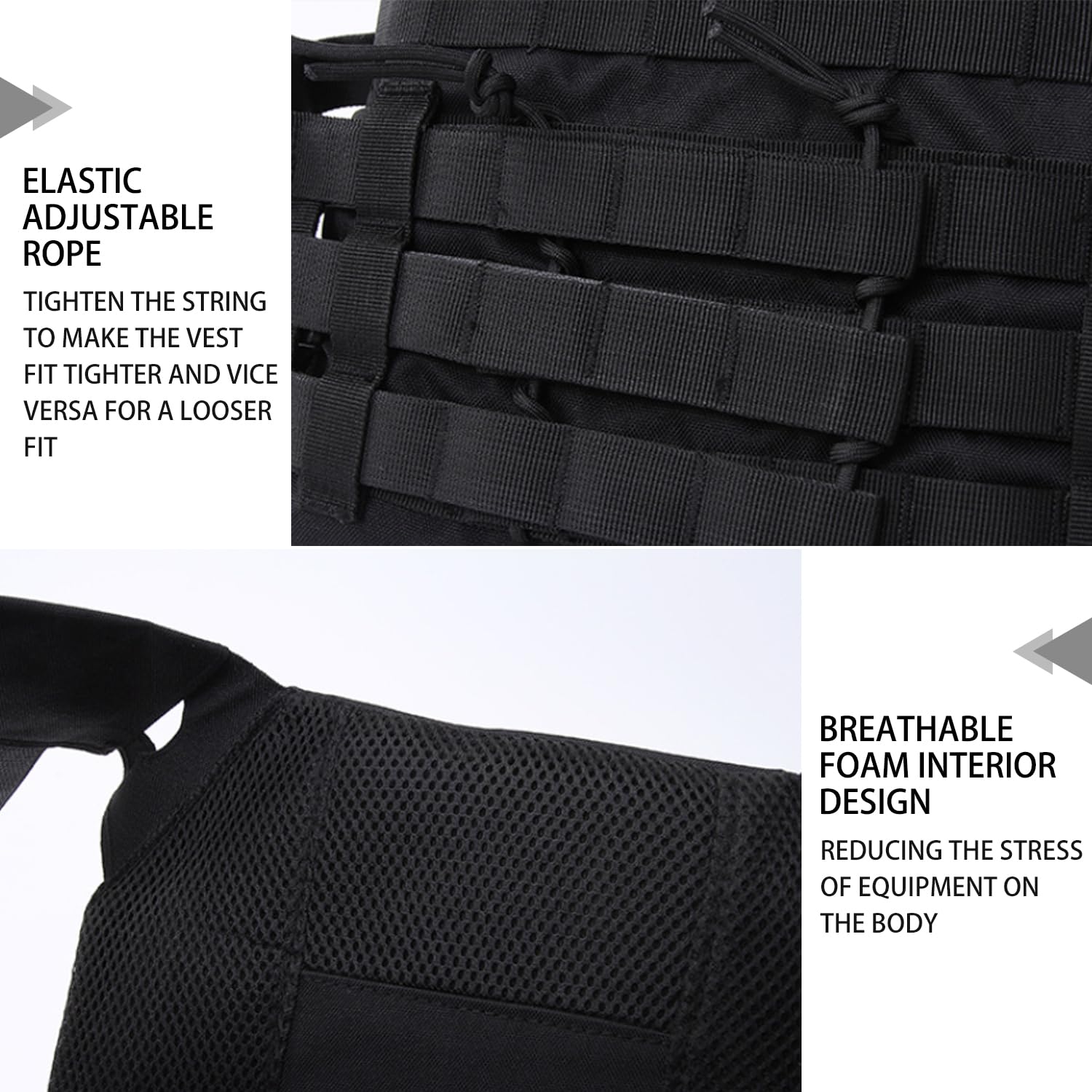 Gilet Airsoft rembourré en mousse - Gilet de protection pour paintball - Léger et respirant - Gilet Molle réglable pour l'entraînement en plein air - Costume de cosplay