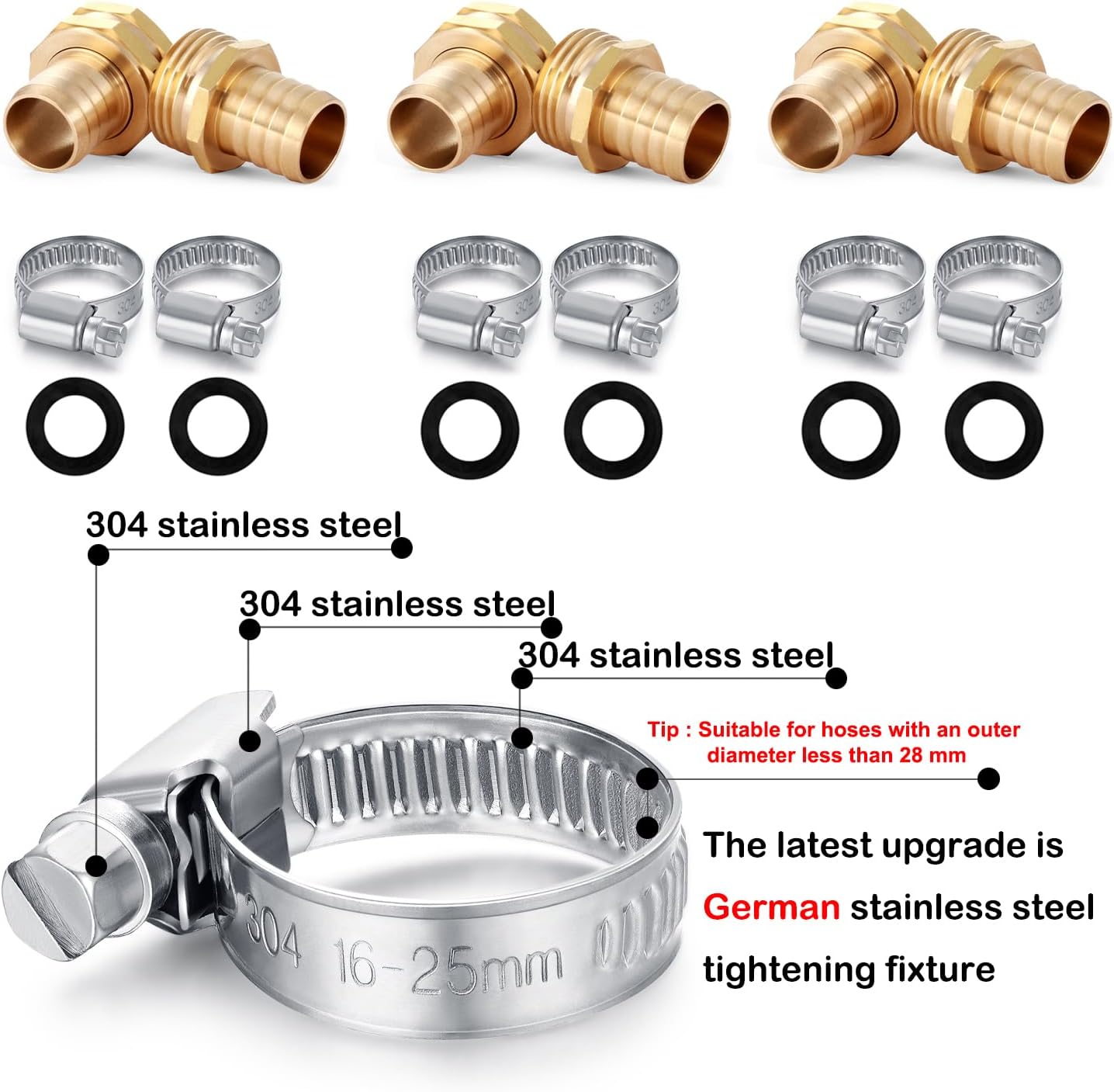 Garden Solid brass Hose Repair Connector with Clamps,Fit for Garden Hose Fitting,Male and Female Hose Fittings 10 Set (3/4"-10 Set)