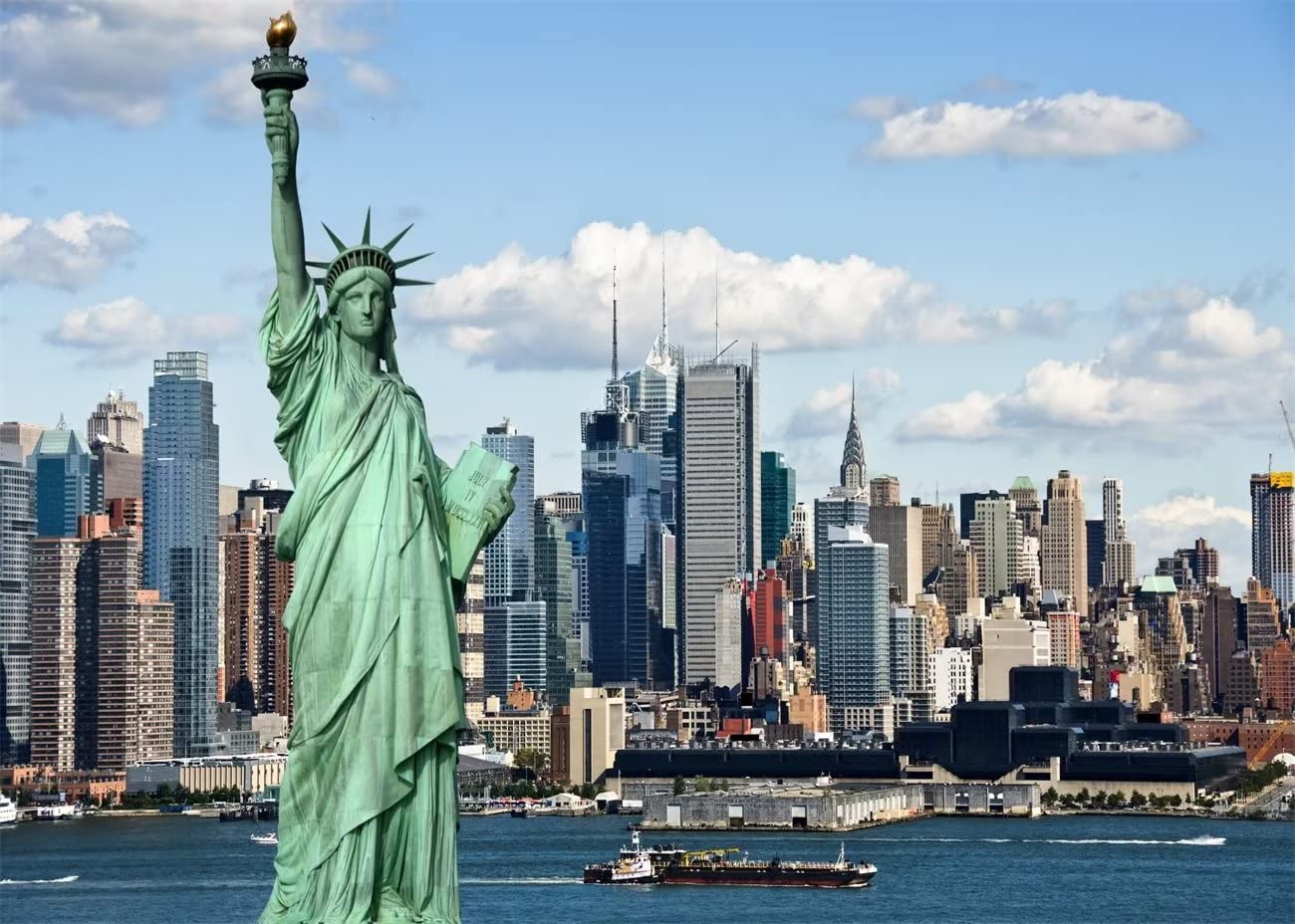 CORFOTO Fabric 10x6.5ft Statue of Liberty Backdrop Theme Photography America New York City Building Patriotic Background for Independence Day Anniversary Kids Adults Photo Booth Banner Room Decor