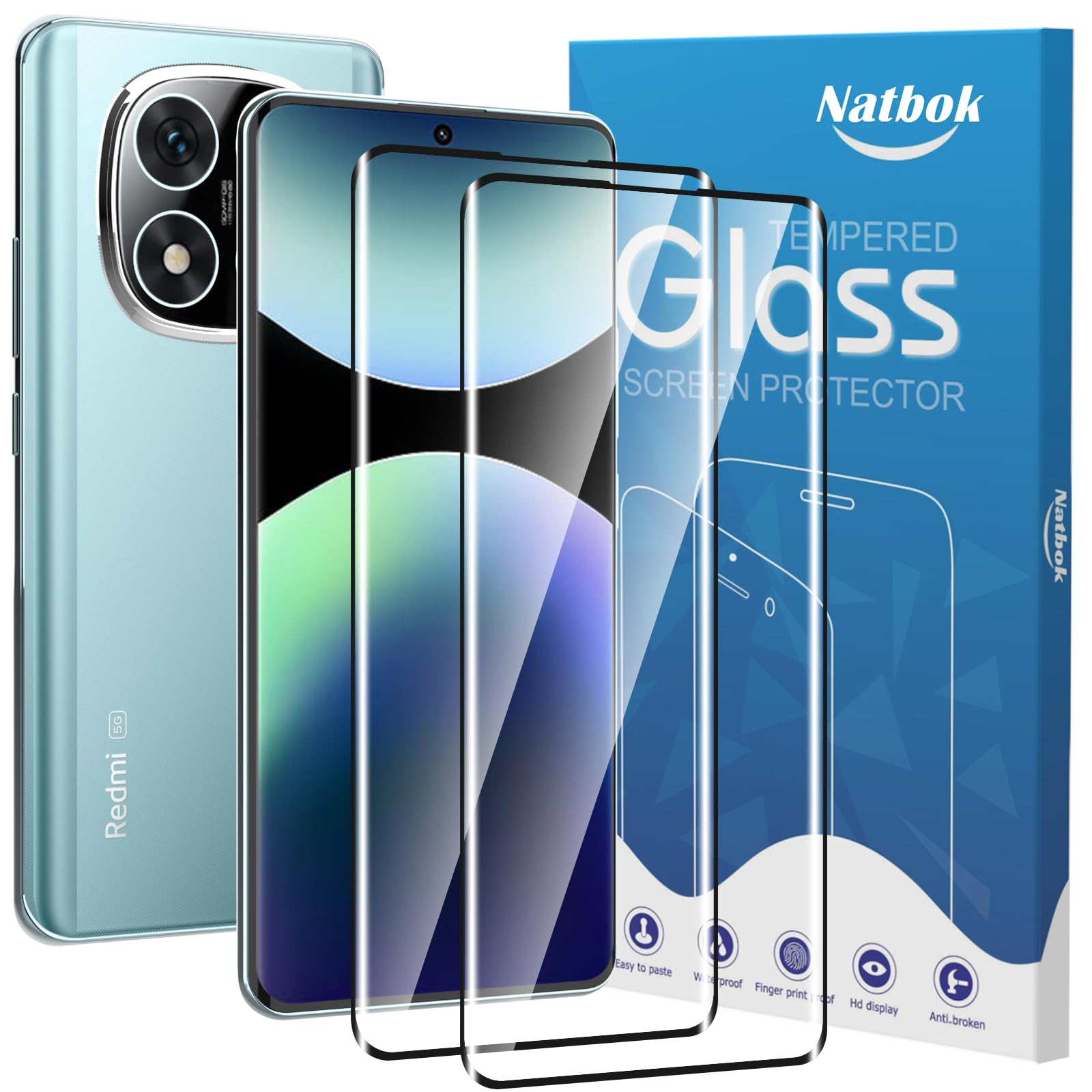 Natbok2 Pack 3D Tempered Glass for Xiaomi Redmi Note 14 Pro+/Redmi Note 13 Pro+/Redmi Note 14 Pro/POCO X7 5G Screen Protector, 9H Hardness Ultra Resistant Phone Film for Redmi Note 14 Pro PlusClimatePartner certified