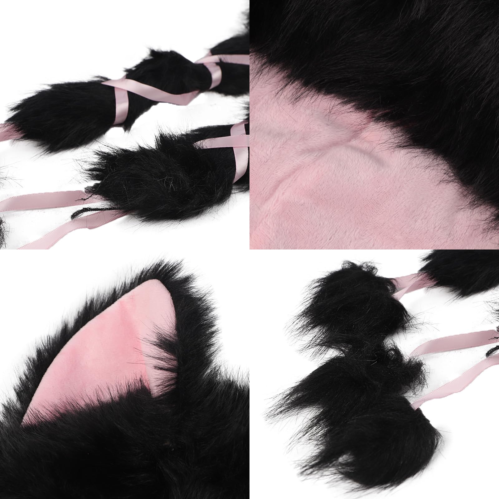 Lovely Furry Cat Ear Beanie Hat with Braided Tassels Plush Faux Fur Hood Cute Animal Fox Ears Winter Warm Cap for Halloween Party Cosplay Costume Head Accessories - Image 2