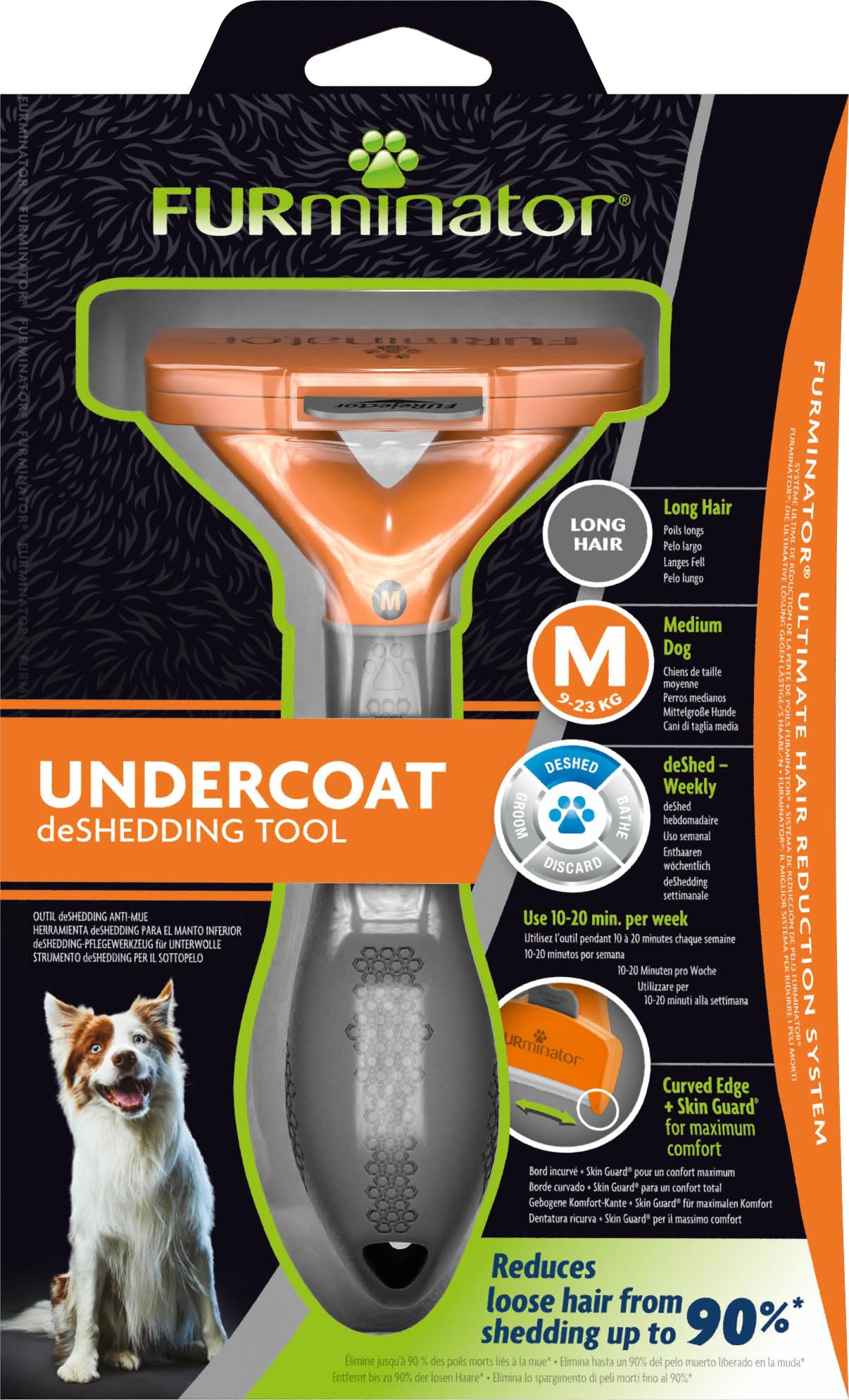 FURminator deShedding-Tool Hund Größe M Langhaar - Hundebürste für mittelgroße Hunde zur Entfernung der Unterwolle - Verbessertes Design – Ansicht 9