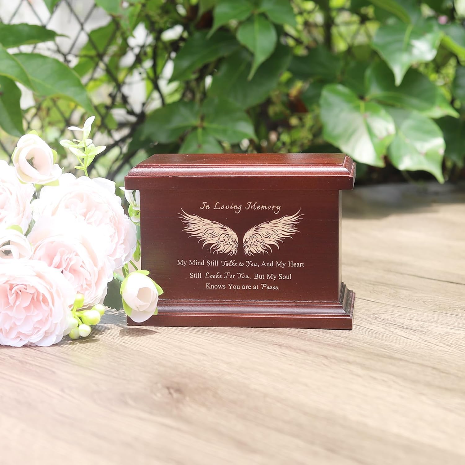 6 Inch Small Wooden Urn for Human Ashes - Keepsake Urn for Men & Women, Funeral Ashes Holder, Wooden Urn Box and Casket with Wing Design