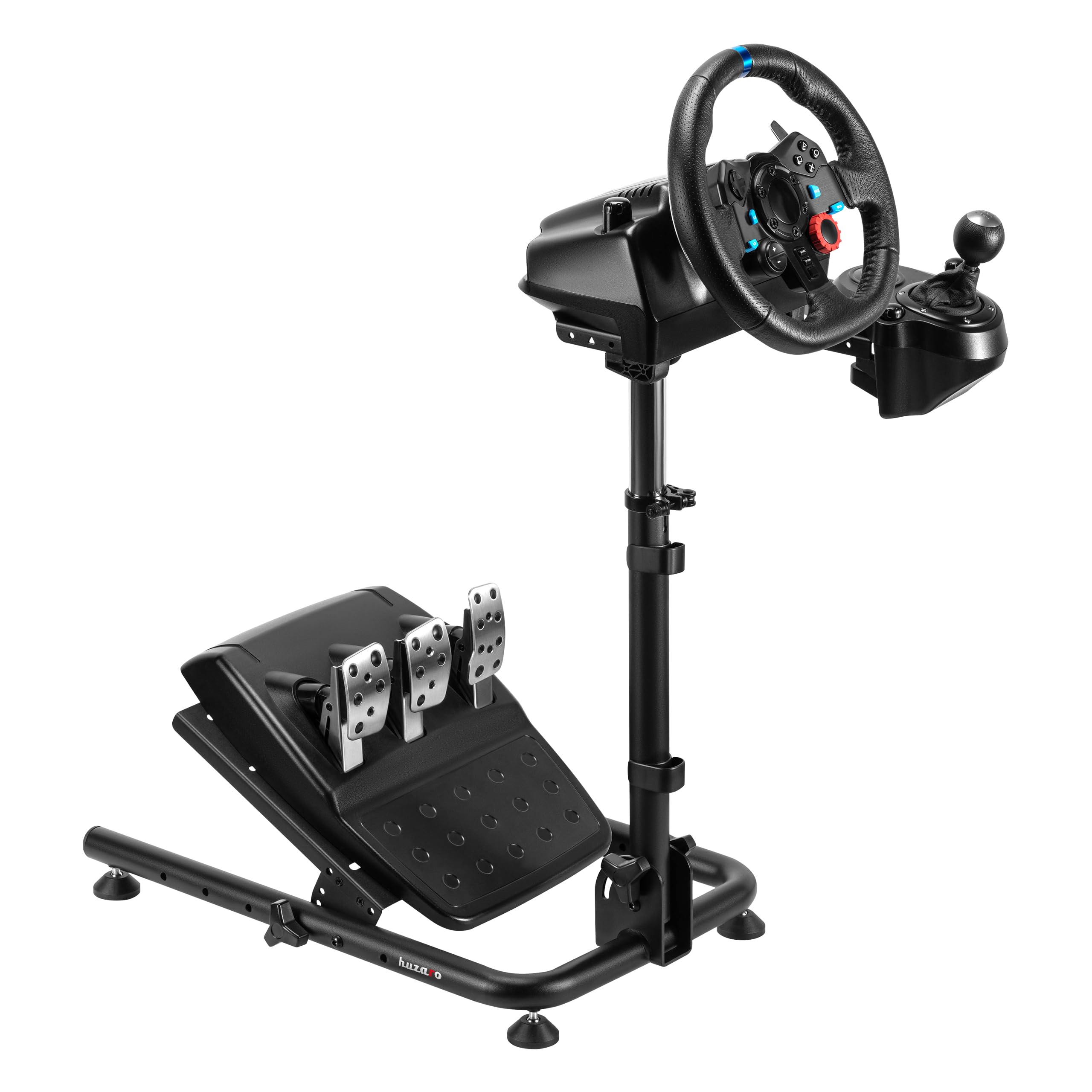 Huzaro Speed 2.0, Soporte de volante ajustable compatible con Logitech Fanatec Thrustmaster, estructura de acero estable, altura y ángulo ajustables, plegable, almohadillas antideslizantes