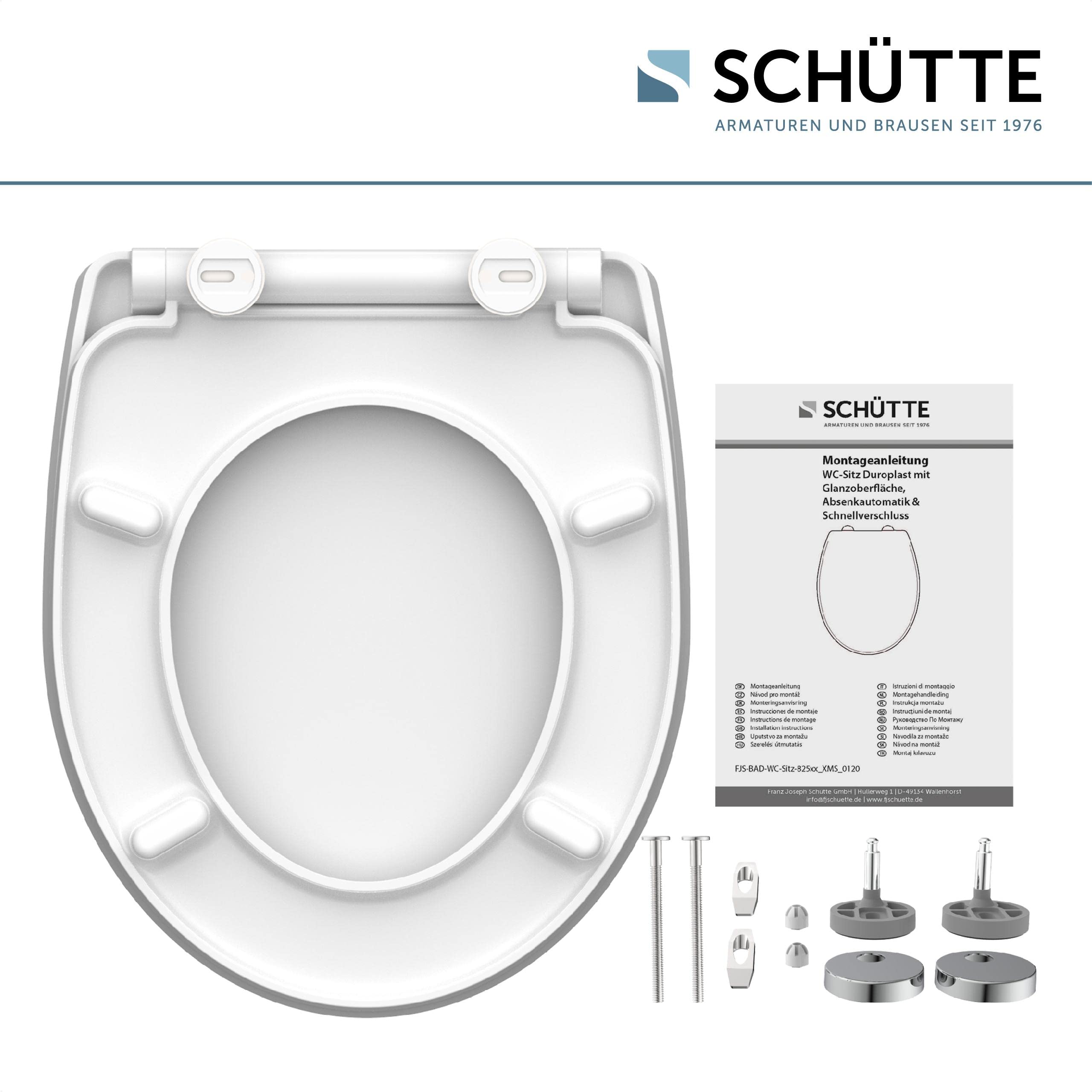 SCHÜTTE 82584 - Sedile WC in Duroplast High Gloss, bianco, con abbassamento automatico e chiusura rapida, motivo