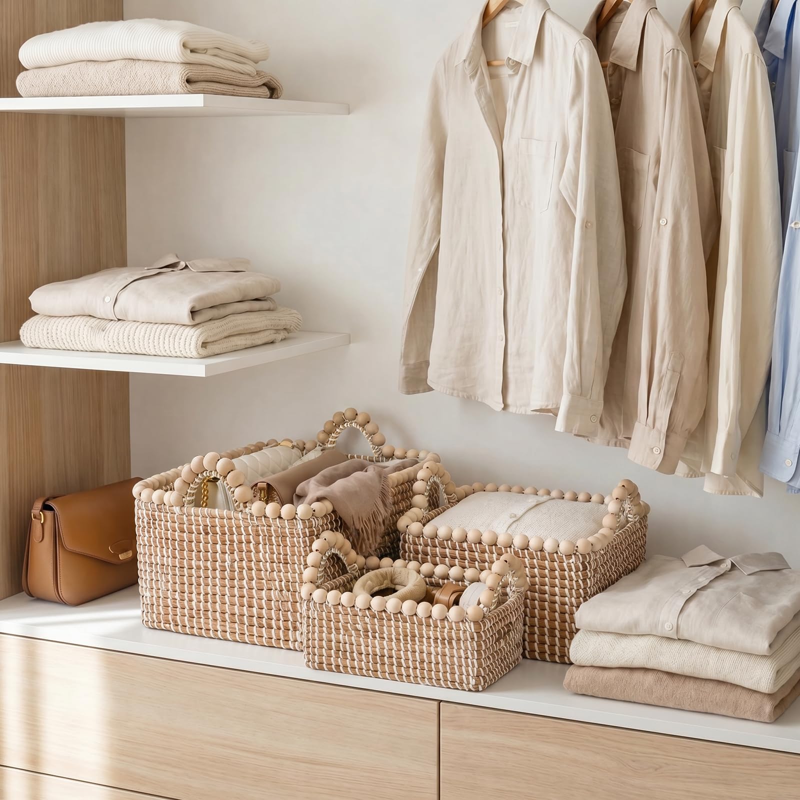 3 cajas de almacenamiento decorativas para el baño, cestas de algas marinas, organizador de juguetes trenzados, habitación infantil