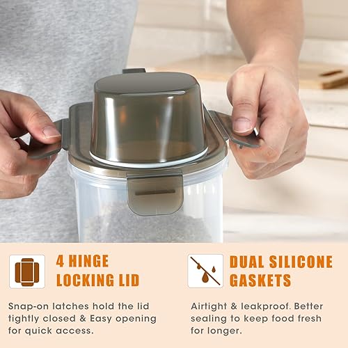 Miniatura 5 de TBMAXS Recipiente de almacenamiento de arroz de 10 libras, dispensador hermético de alimentos con boquilla grande y taza para arroz, cereales,
