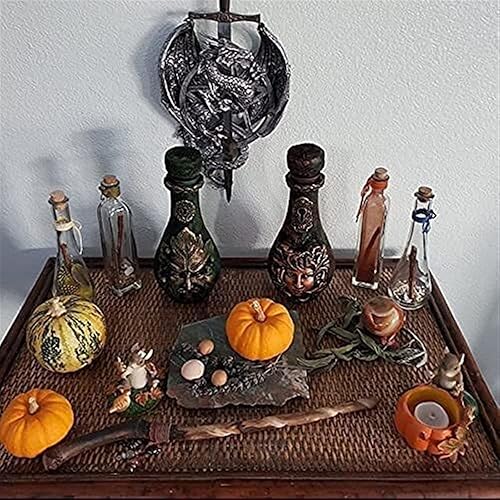 Miniatura 3 de HIIGH Botella de bruja de Greenman, polilla de la hoja de la muerte, decoración celestial, luna, boticario, frasco de poción, estatua de altar wicca