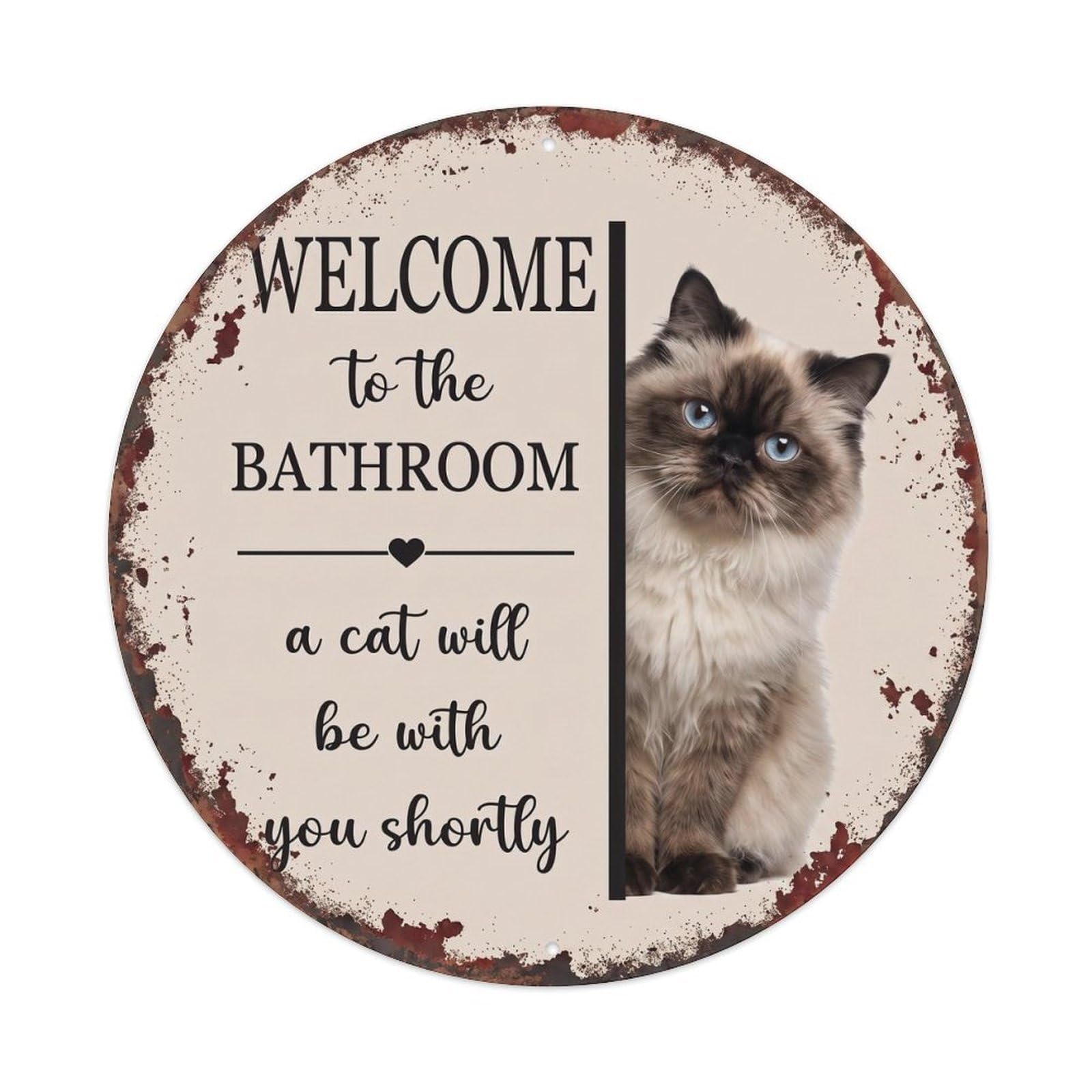 Vintage WELCOME To The BATHROOM Himalayan Cat Metal Tin Sign