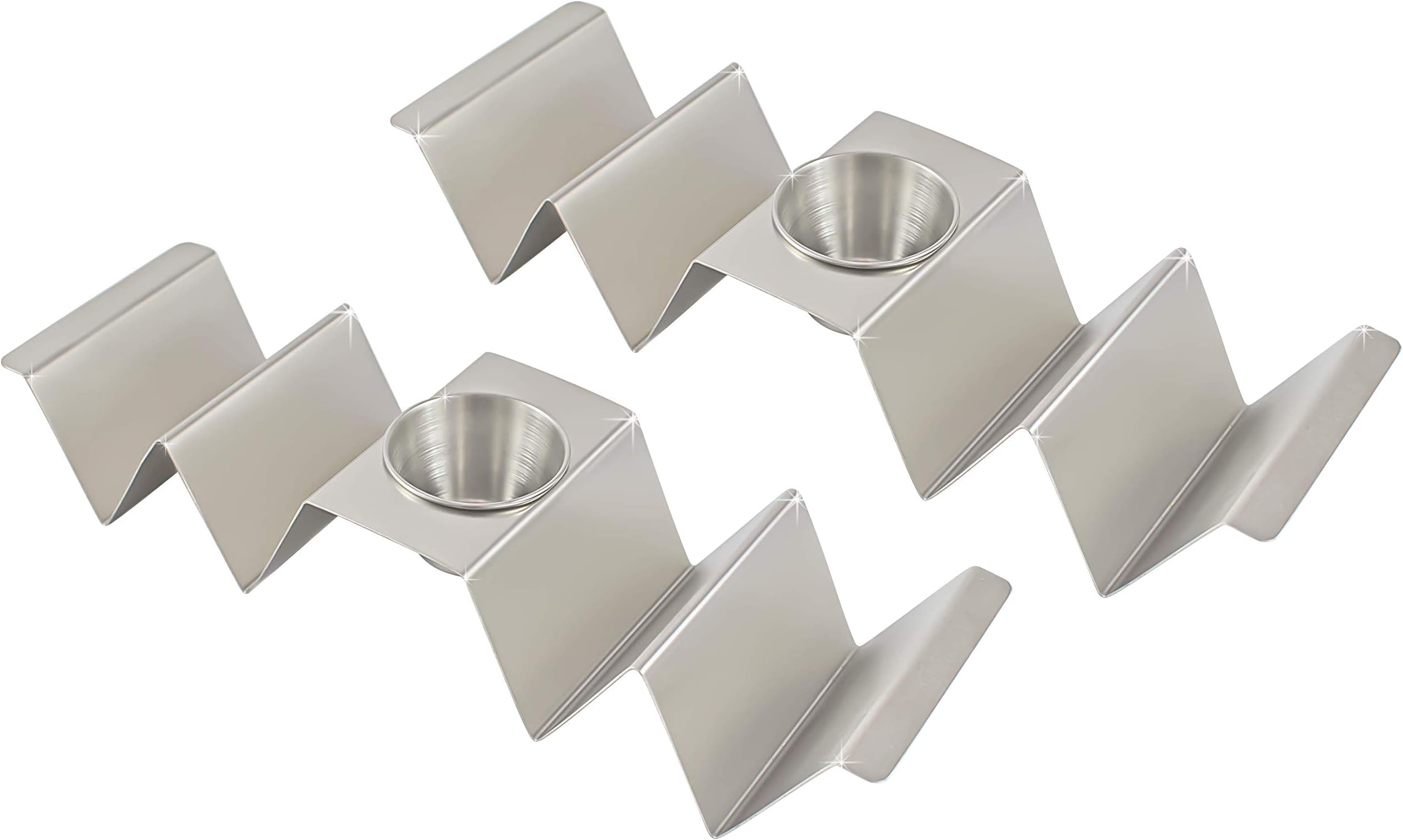 Stainless Steel Taco Holder Stand - 2 Pack Holders with Salsa Cup for 4 Tacos Each