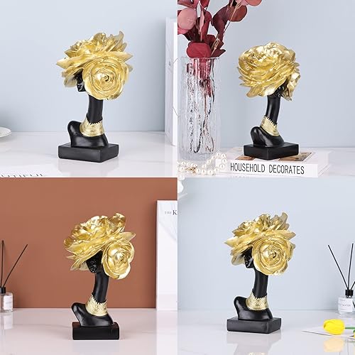 Miniatura 5 de DOVDOV Bustos y esculturas africanas, estatuas de mujeres afroamericanas, decoración africana negra y dorada para decoración del hogar, sala de