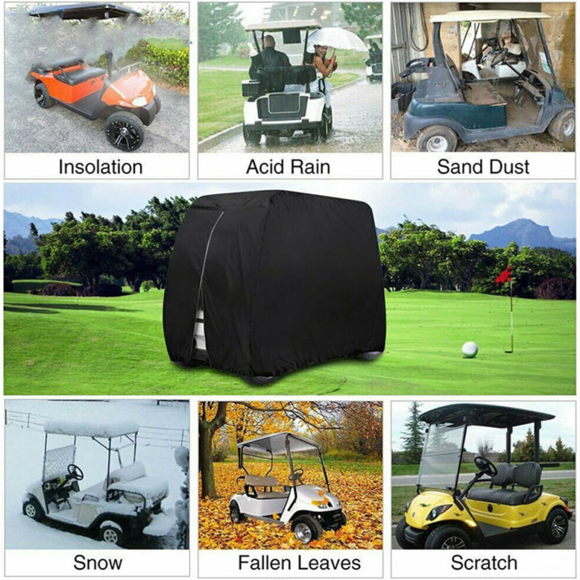 GLEAVI Copertura 275x122x168 e Pratica Golf Oxford per Carrello Nero Comoda, Protezione Contro Polvere e Sole Dimensioni Cm per Uso Esterno
