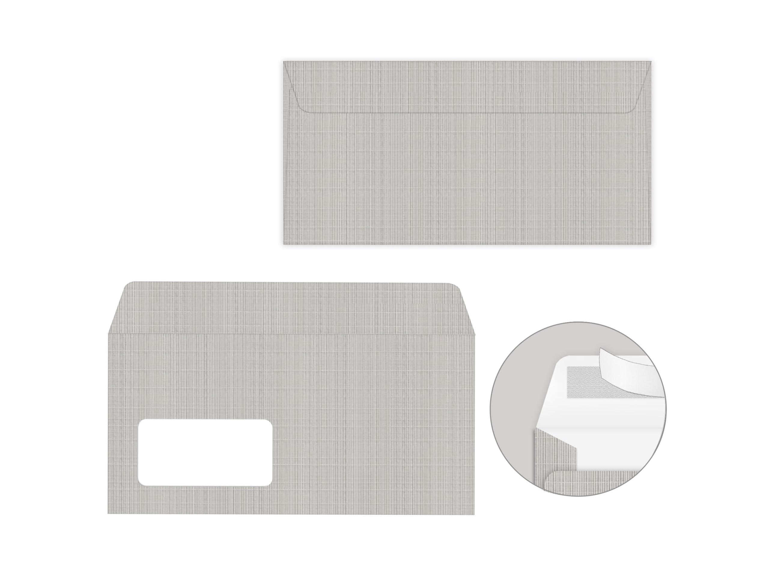 Briefpapier-Set 250 Briefbögen DIN A4 + 250 Umschläge DIN-lang mit Fenster haftklebend - Papier beidseitig bedruckbar für Einladung Briefpost Firmenpost Urkunde edel, grau, hellgrau mit feiner Textur
