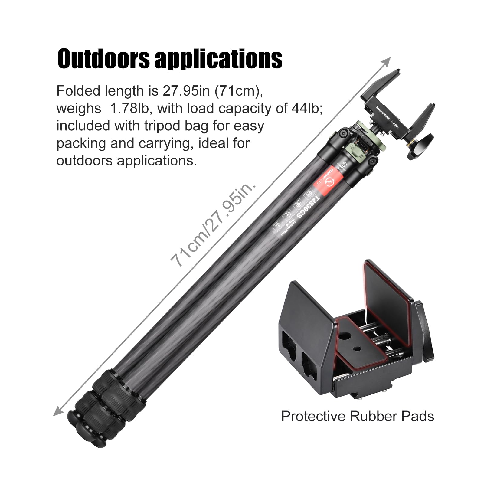 SUNWAYFOTO Trépied de chasse T2830CS-M en fibre de carbone pour fusil, avec tête sphérique et support de selle, charge 20 kg.