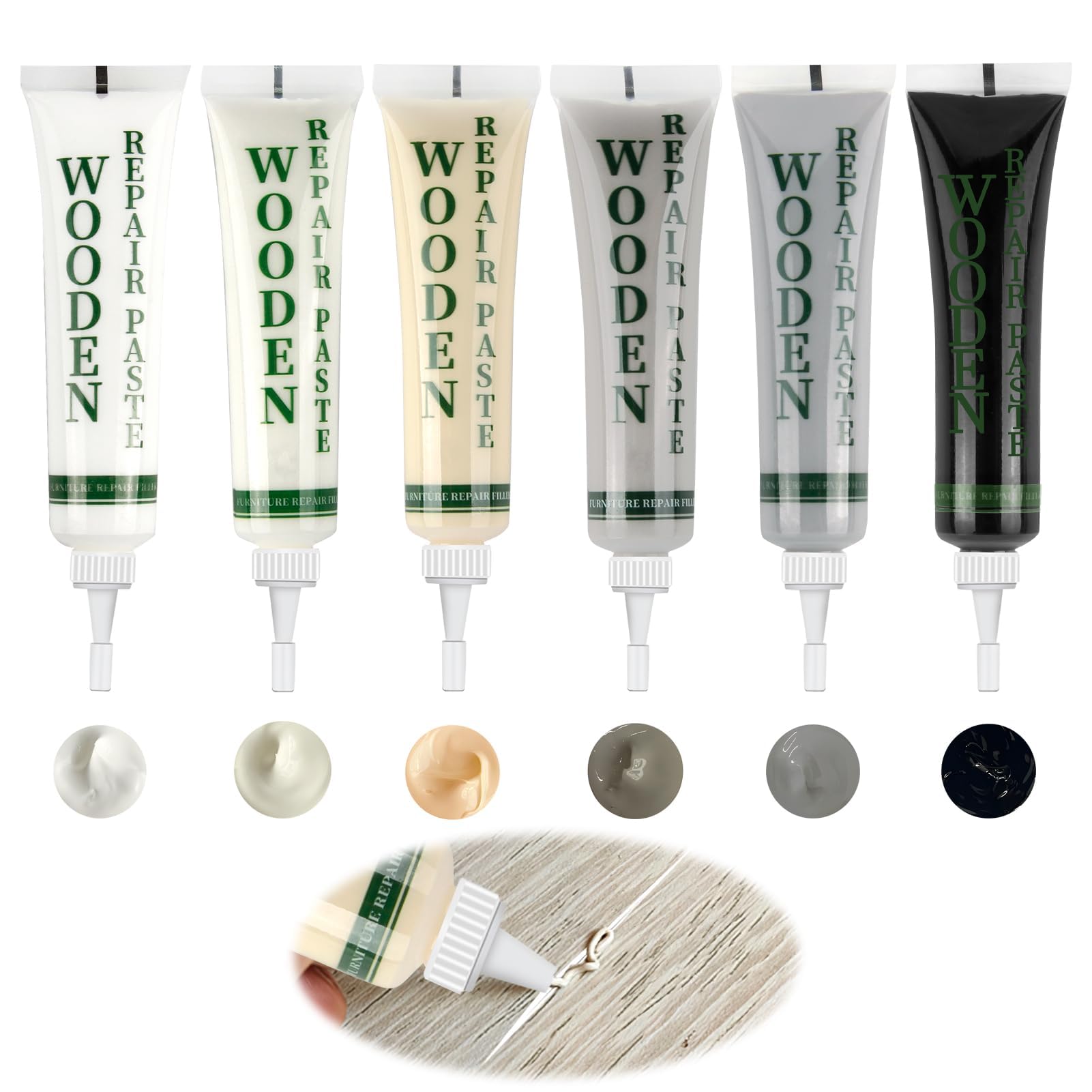Wood Furniture Repair Kit, 6Pcs Laminate Floor Repair Kit, White, Black, Lvory, Maple Wood, French Grey, Light Grey