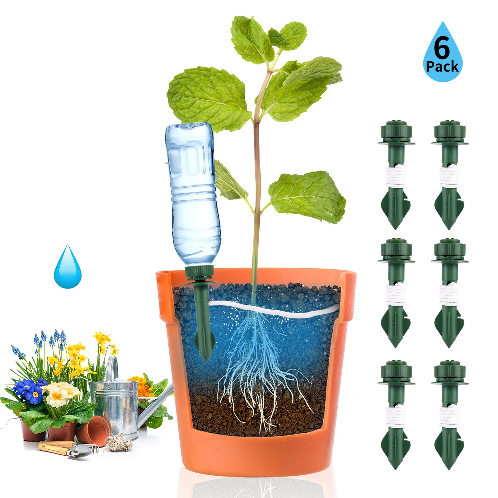 SZMDLX Plant Watering Stakes,for Everyday Home or Vacation Use,Indoor or Outdoor Water Spikes for Plants,Automatic Drip Irrigation (6 Pack)