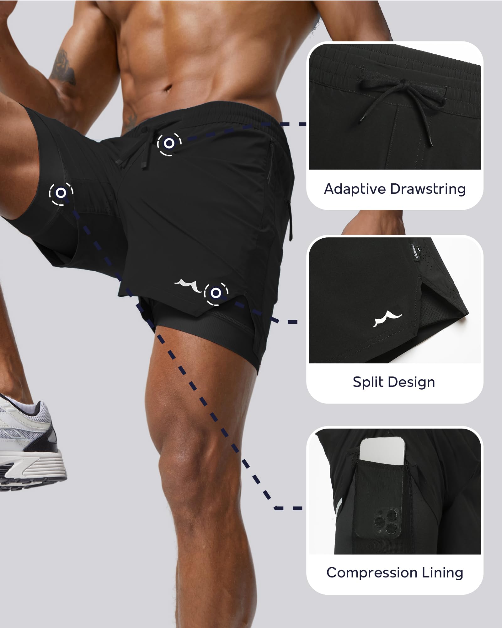maamgic Pantaloncini da corsa atletici da uomo con fodera ultra leggeri pantaloncini da allenamento 12,7 cm/17,8 cm
